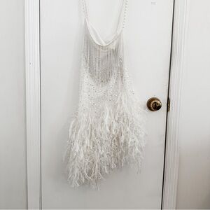 Pearl Embellished Cami Dress with Feather Trim